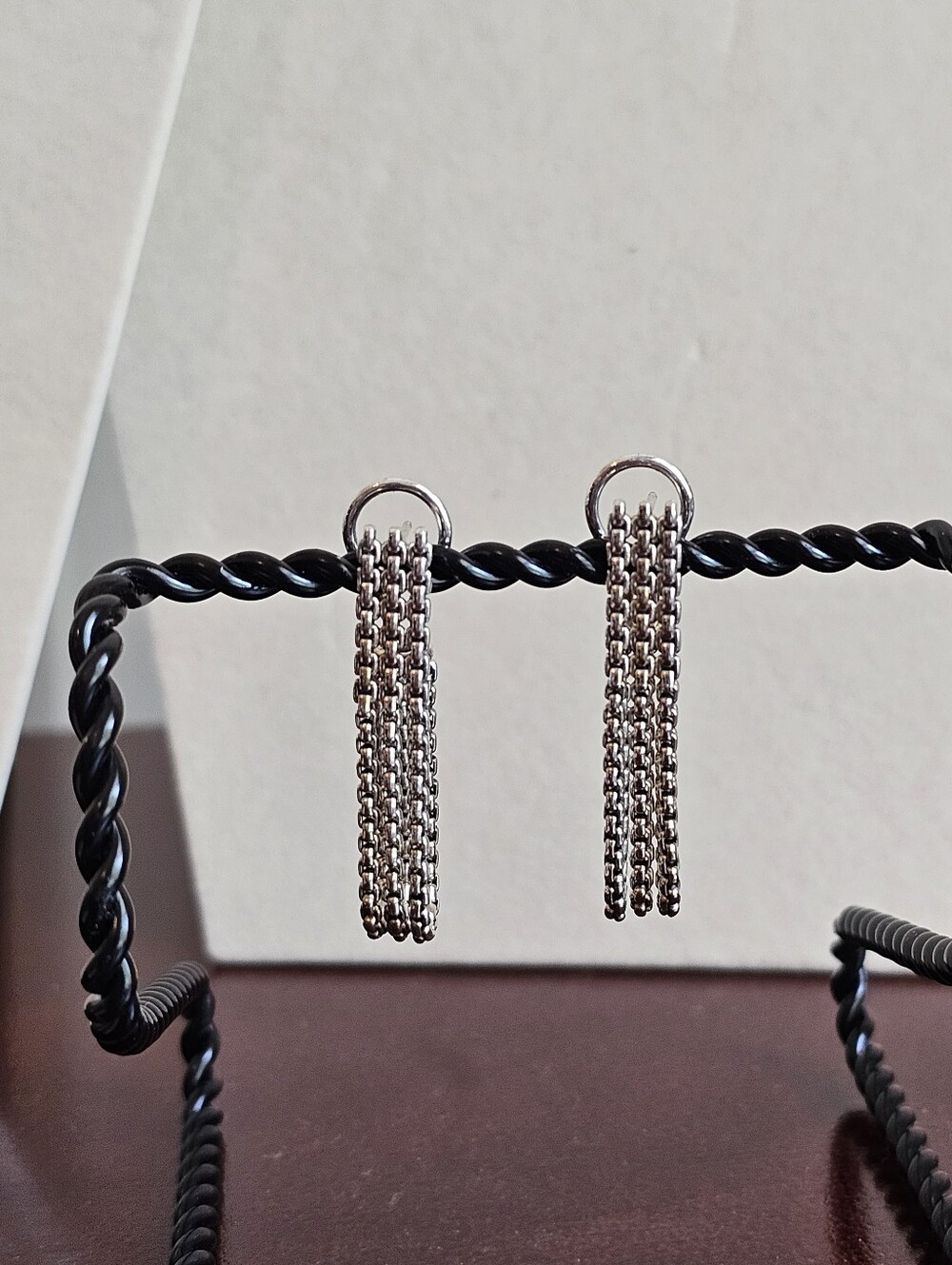 JAI by John Hardy 925 Silver Earrings Triple Box Chain Design - Picture 6 of 13